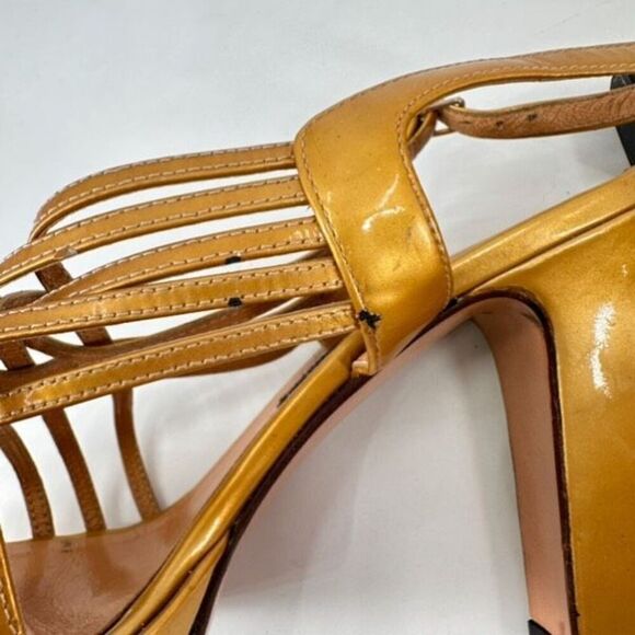 Casadei Womens Leather Peep Toe High Heel Strappy Platform Sandals Gold Size 8.5 - Picture 6 of 11